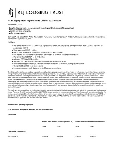Thumbnail RLJ Lodging Trust Quarterly Report 2022-q3