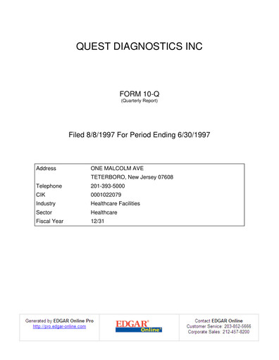Vorschaubild Quest Diagnostics
 Quartalsbericht 1997-q2