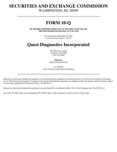 Vorschaubild Quest Diagnostics
 Quartalsbericht 2003-q2