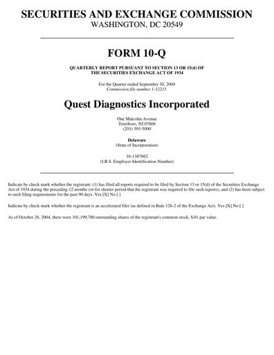 Vorschaubild Quest Diagnostics
 Quartalsbericht 2004-q3