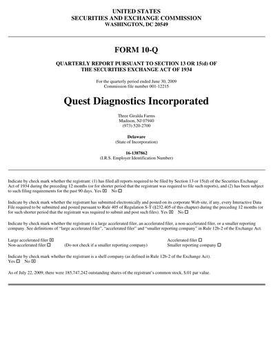 Vorschaubild Quest Diagnostics
 Quartalsbericht 2009-q2