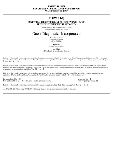 Vorschaubild Quest Diagnostics
 Quartalsbericht 2010-q1