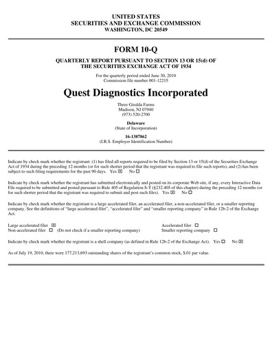 Vorschaubild Quest Diagnostics
 Quartalsbericht 2010-q2