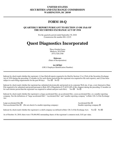 Vorschaubild Quest Diagnostics
 Quartalsbericht 2010-q3