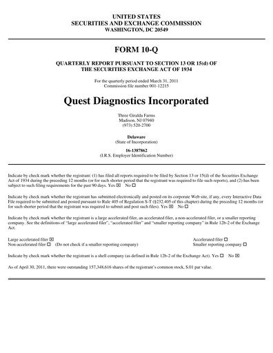 Vorschaubild Quest Diagnostics
 Quartalsbericht 2011-q1