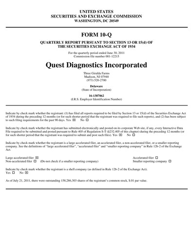 Vorschaubild Quest Diagnostics
 Quartalsbericht 2011-q2