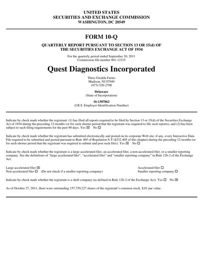 Vorschaubild Quest Diagnostics
 Quartalsbericht 2011-q3