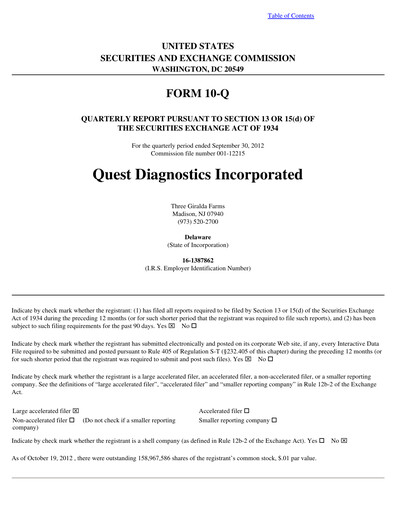 Vorschaubild Quest Diagnostics
 Quartalsbericht 2012-q3