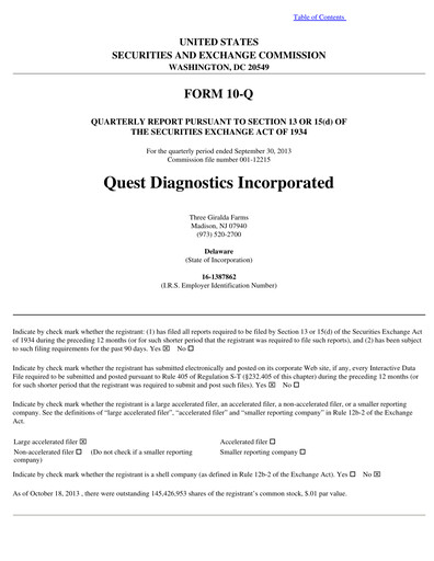 Vorschaubild Quest Diagnostics
 Quartalsbericht 2013-q3