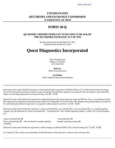 Vorschaubild Quest Diagnostics
 Quartalsbericht 2014-q1
