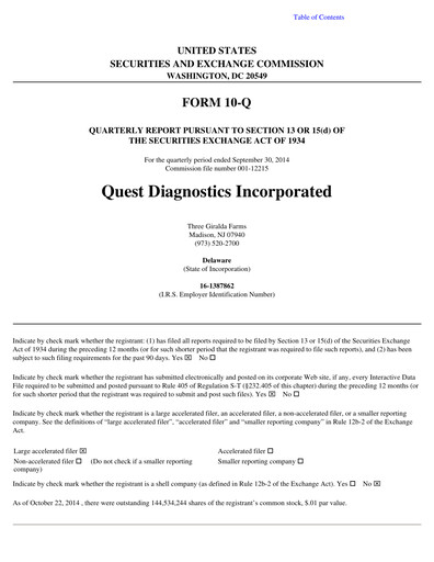 Vorschaubild Quest Diagnostics
 Quartalsbericht 2014-q3