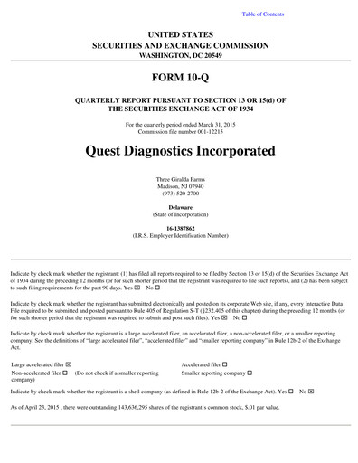 Vorschaubild Quest Diagnostics
 Quartalsbericht 2015-q1
