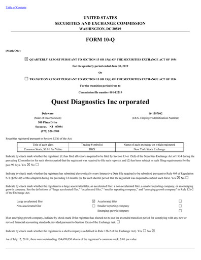 Vorschaubild Quest Diagnostics
 Quartalsbericht 2019-q2