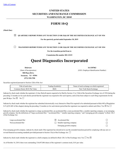 Vorschaubild Quest Diagnostics
 Quartalsbericht 2019-q3