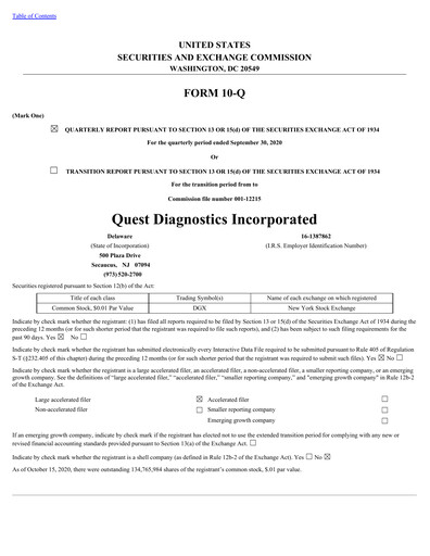 Vorschaubild Quest Diagnostics
 Quartalsbericht 2020-q3