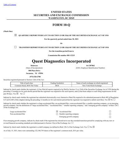 Vorschaubild Quest Diagnostics
 Quartalsbericht 2021-q2