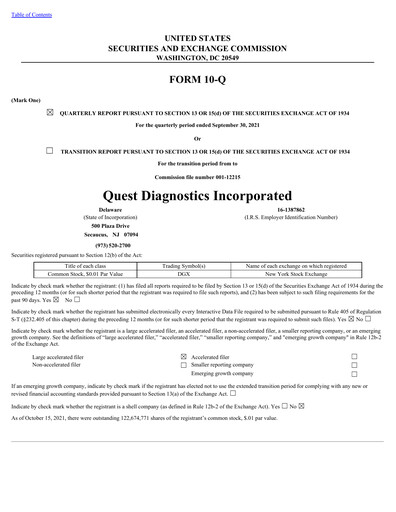 Vorschaubild Quest Diagnostics
 Quartalsbericht 2021-q3