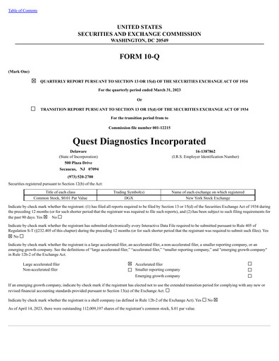 Vorschaubild Quest Diagnostics
 Quartalsbericht 2023-q1