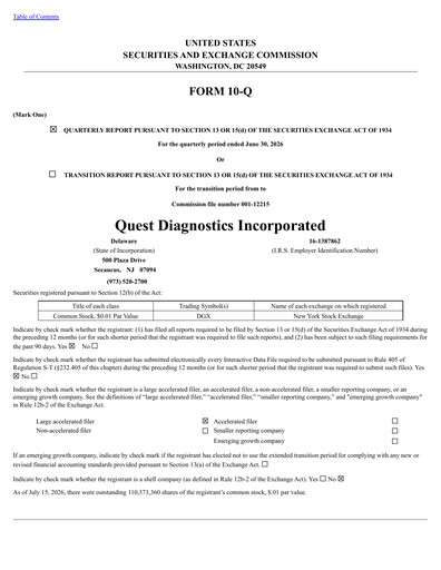 Vorschaubild Quest Diagnostics
 Quartalsbericht 2026-q2