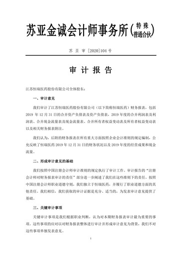 Miniature Jiangsu Hengrui Medicine
 Bilan financier 2019