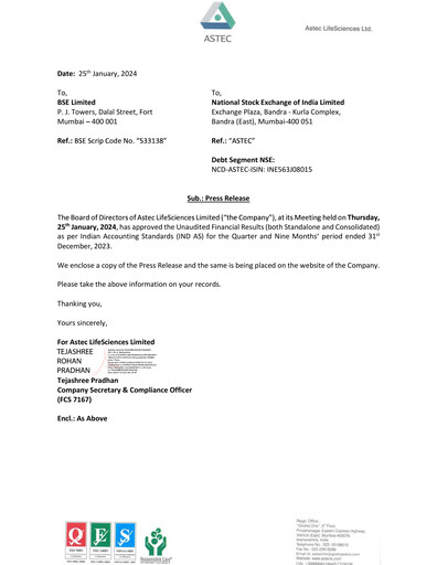 Thumbnail Astec Lifesciences
 Quarterly Report 2023-q3