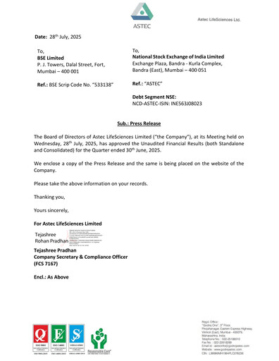 Thumbnail Astec Lifesciences
 Quarterly Report 2025-q1