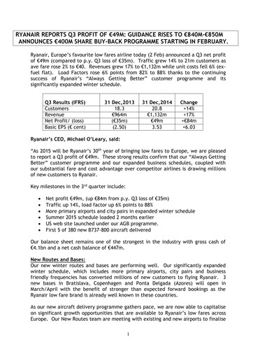 Thumbnail Ryanair Quarterly Report 2014-q3