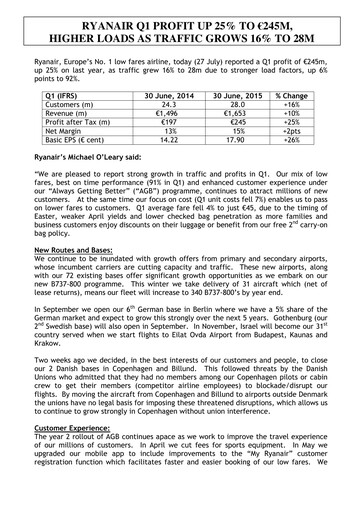 Thumbnail Ryanair Quarterly Report 2015-q1