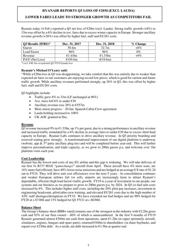 Thumbnail Ryanair Quarterly Report 2018-q3