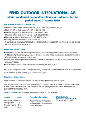 Thumbnail Fenix Outdoor Quarterly Report 2020-q1