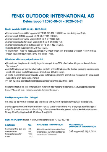 Thumbnail Fenix Outdoor Quarterly Report 2020-q1