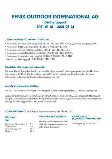 Thumbnail Fenix Outdoor Quarterly Report 2021-q1