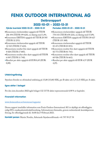 Thumbnail Fenix Outdoor Quarterly Report 2022-q4