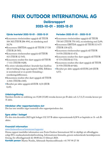 Thumbnail Fenix Outdoor Quarterly Report 2023-q4