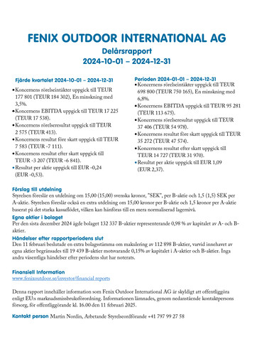 Thumbnail Fenix Outdoor Quarterly Report 2024-q4