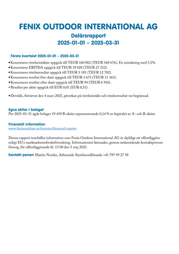 Thumbnail Fenix Outdoor Quarterly Report 2025-q1