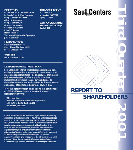 Thumbnail Saul Centers Quarterly Report 2001-q3