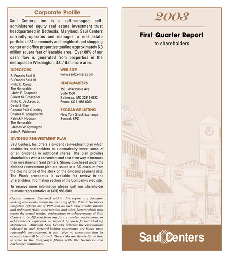 Thumbnail Saul Centers Quarterly Report 2003-q1
