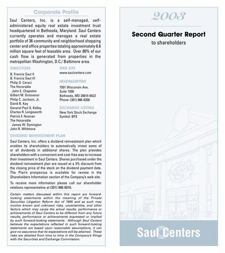 Thumbnail Saul Centers Quarterly Report 2003-q2
