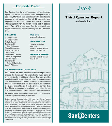 Thumbnail Saul Centers Quarterly Report 2004-q3
