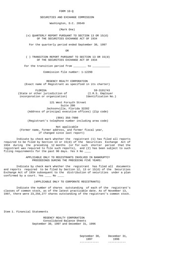 Thumbnail Regency Centers
 Quarterly Report 1997-q3