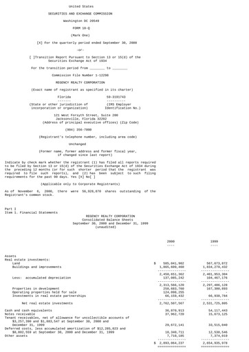 Thumbnail Regency Centers
 Quarterly Report 2000-q3