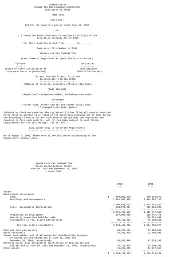 Thumbnail Regency Centers
 Quarterly Report 2002-q2