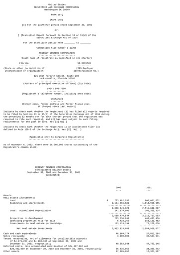 Thumbnail Regency Centers
 Quarterly Report 2002-q3