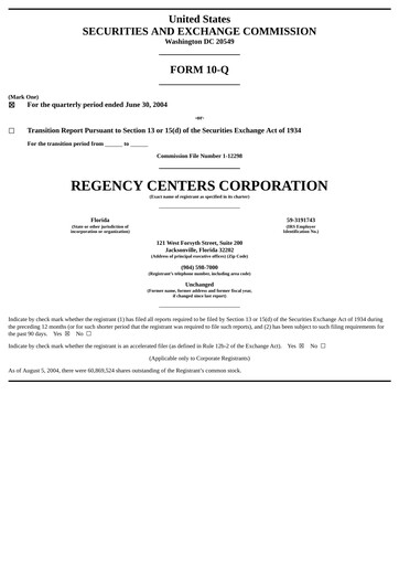 Thumbnail Regency Centers
 Quarterly Report 2004-q2