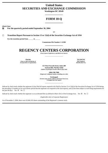 Thumbnail Regency Centers
 Quarterly Report 2004-q3