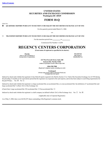 Thumbnail Regency Centers
 Quarterly Report 2006-q1