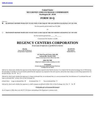 Thumbnail Regency Centers
 Quarterly Report 2006-q2