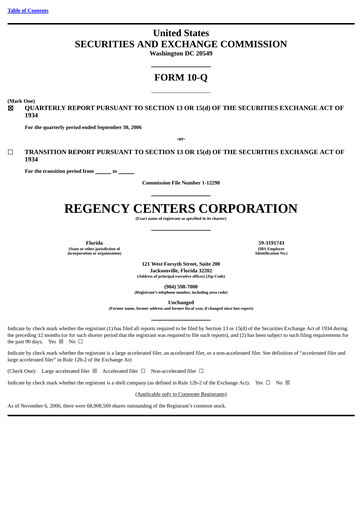 Thumbnail Regency Centers
 Quarterly Report 2006-q3