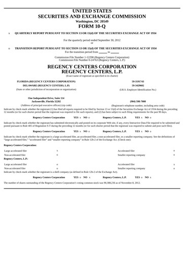 Thumbnail Regency Centers
 Quarterly Report 2012-q3